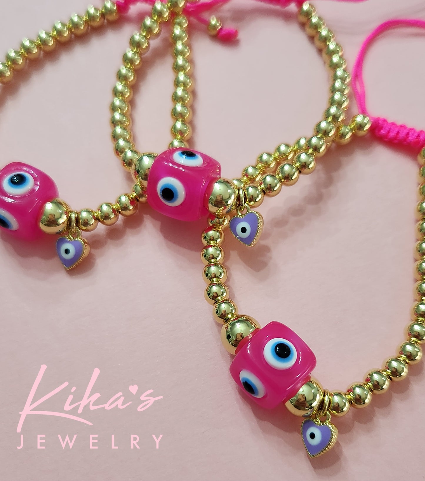 Square Pink Evil Eye Bracelet