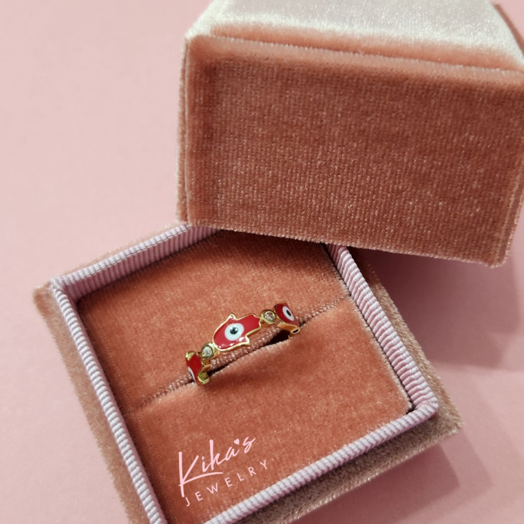 Colored Hamsa Gold Ring