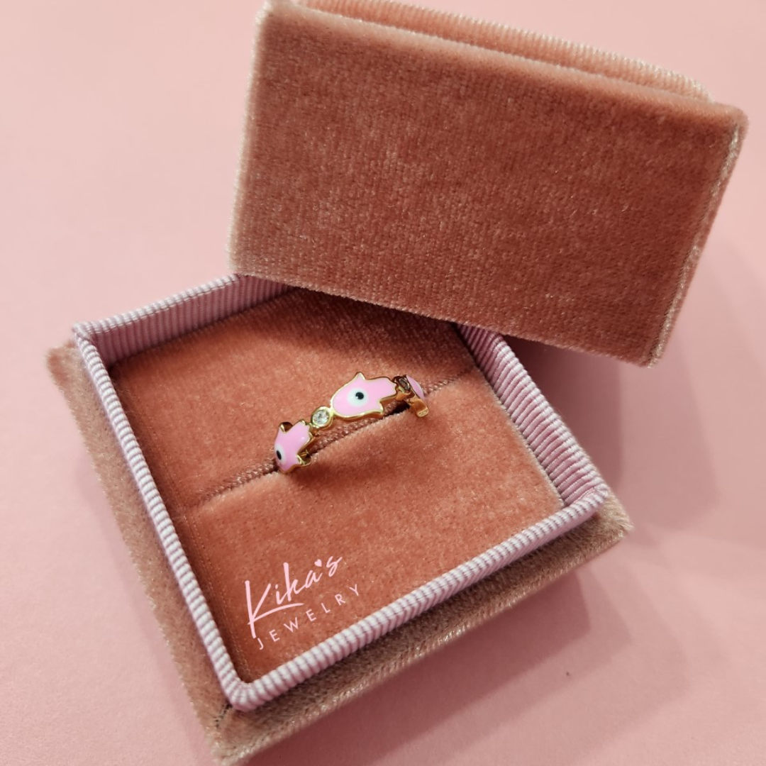 Colored Hamsa Gold Ring