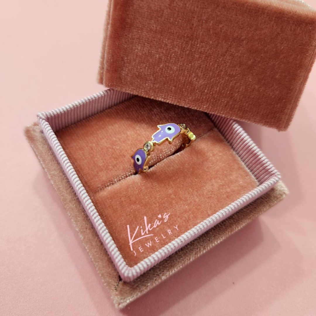 Colored Hamsa Gold Ring