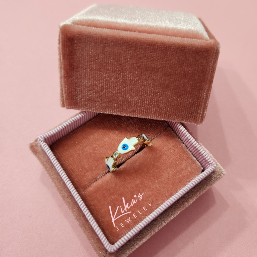 Colored Hamsa Gold Ring