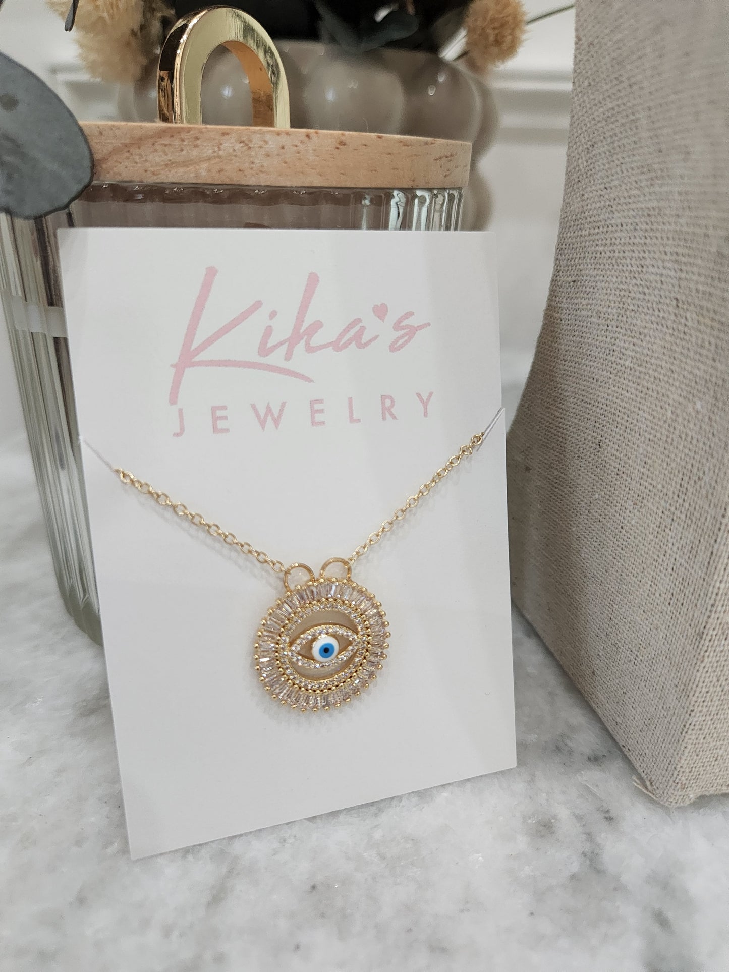 Boho Round Bling Evil Eye Protection Necklace
