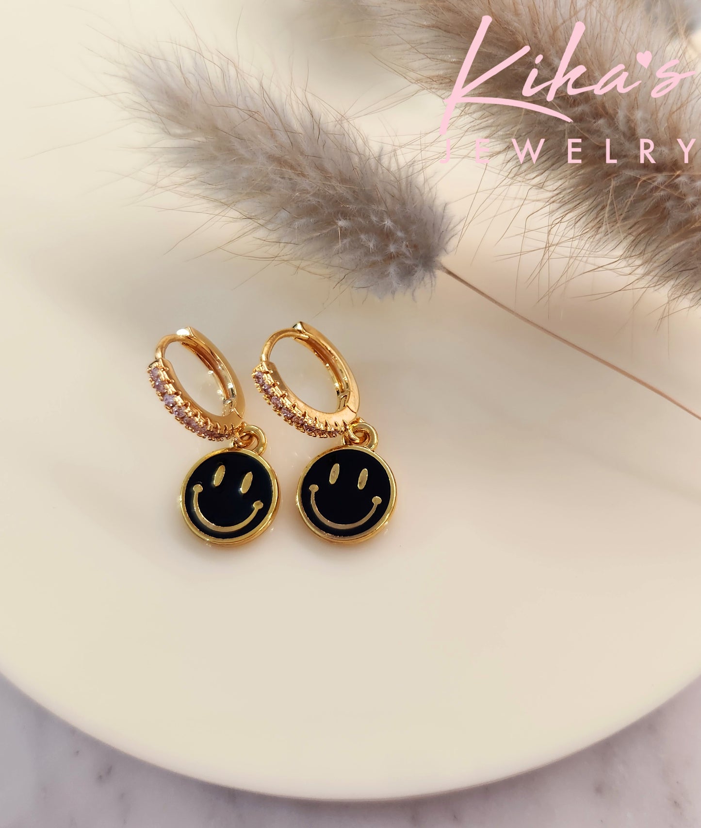 Black Smiley Hoop Earrings