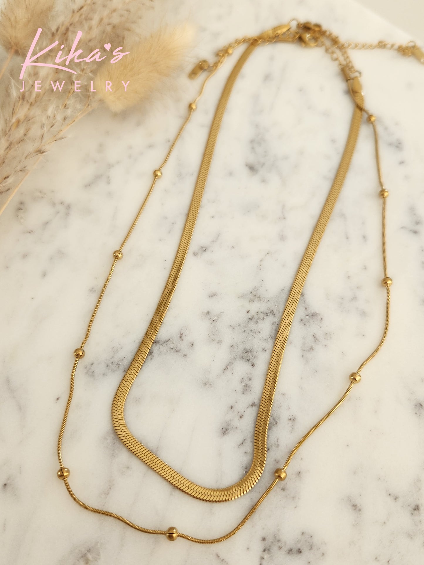 Double Flat Snake Bolitas Necklace