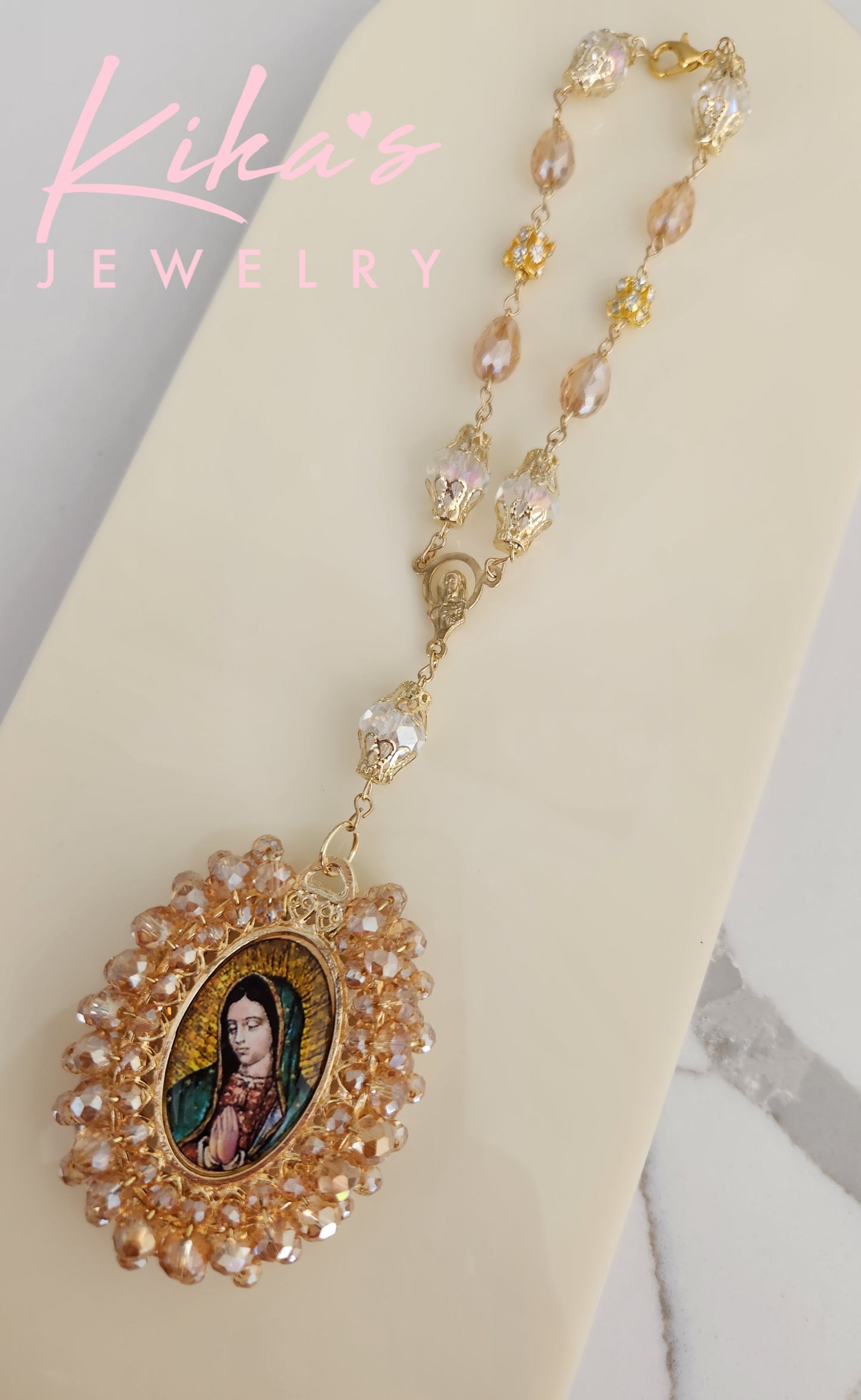 Virgencita Oval Crystal Hanging