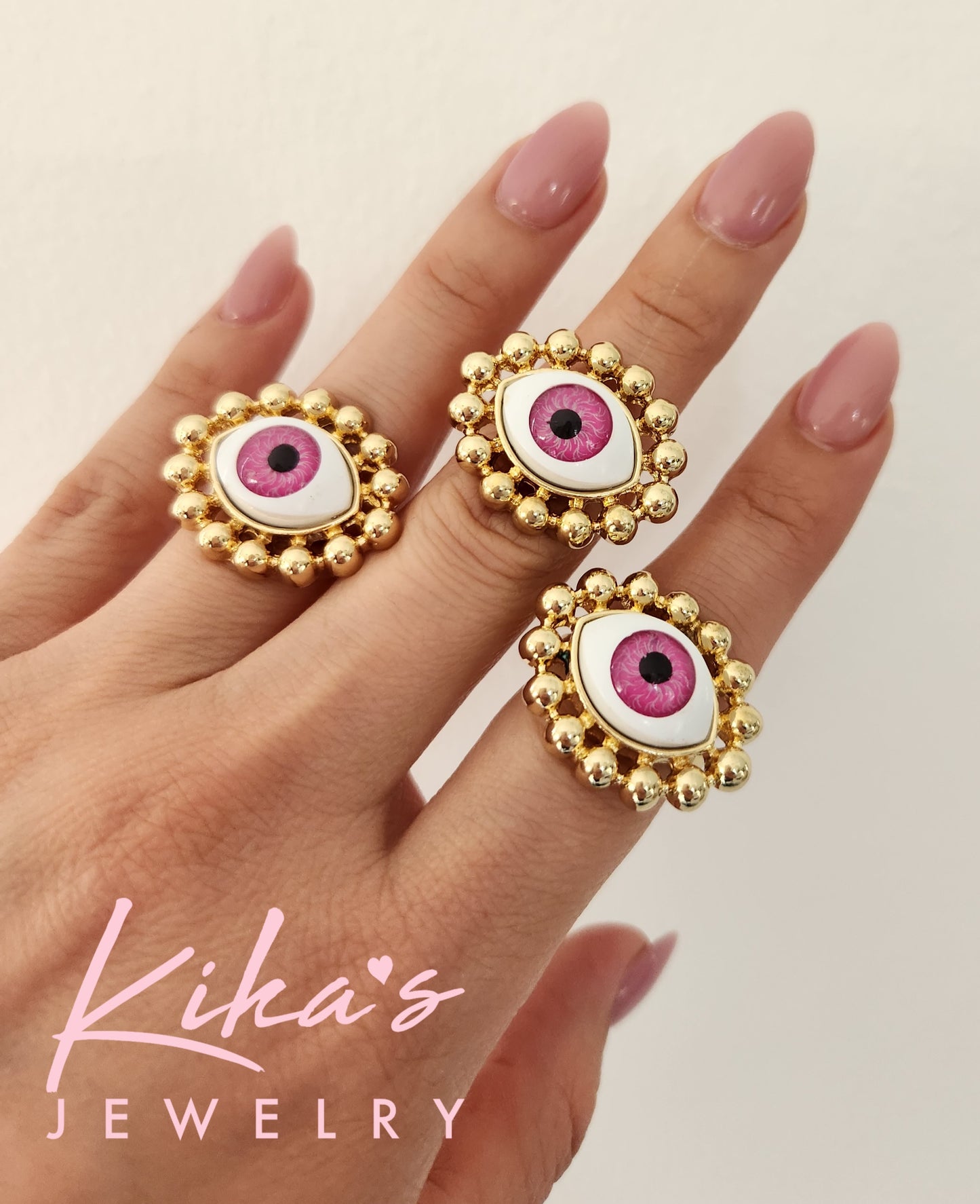 3D Bolitas All Over Pink Eye Ring