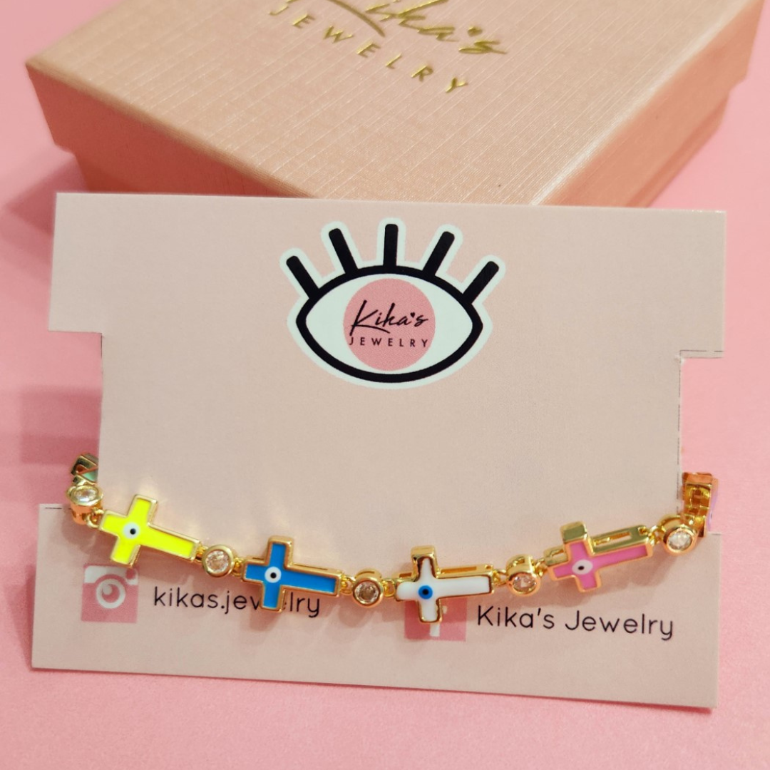 Multi Colored Cross Evil Eye Bracelet