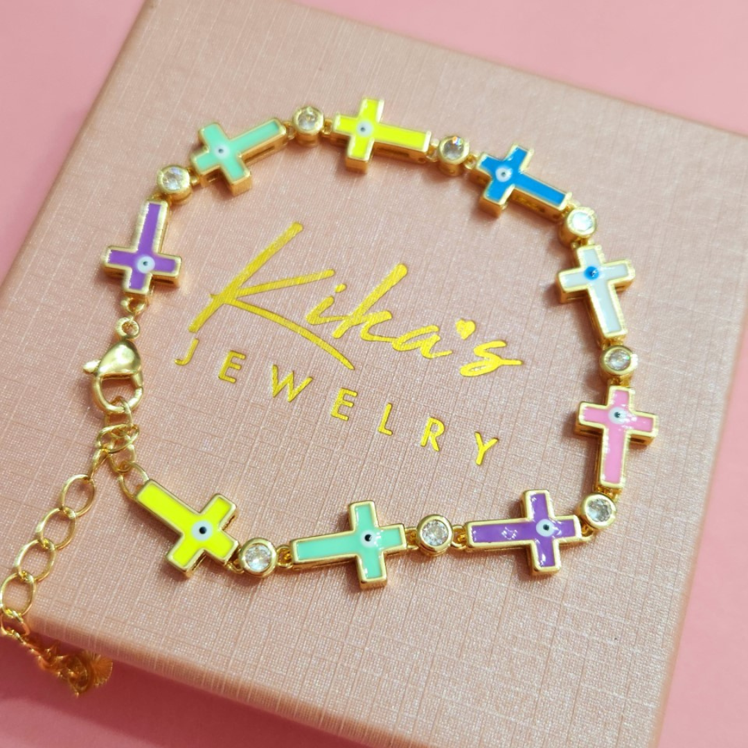 Multi Colored Cross Evil Eye Bracelet