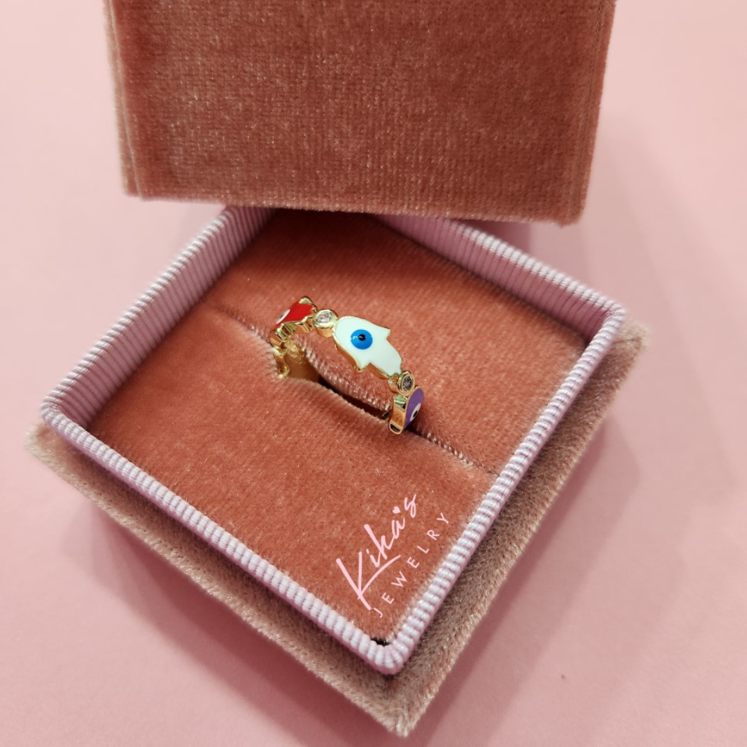Colored Hamsa Gold Ring