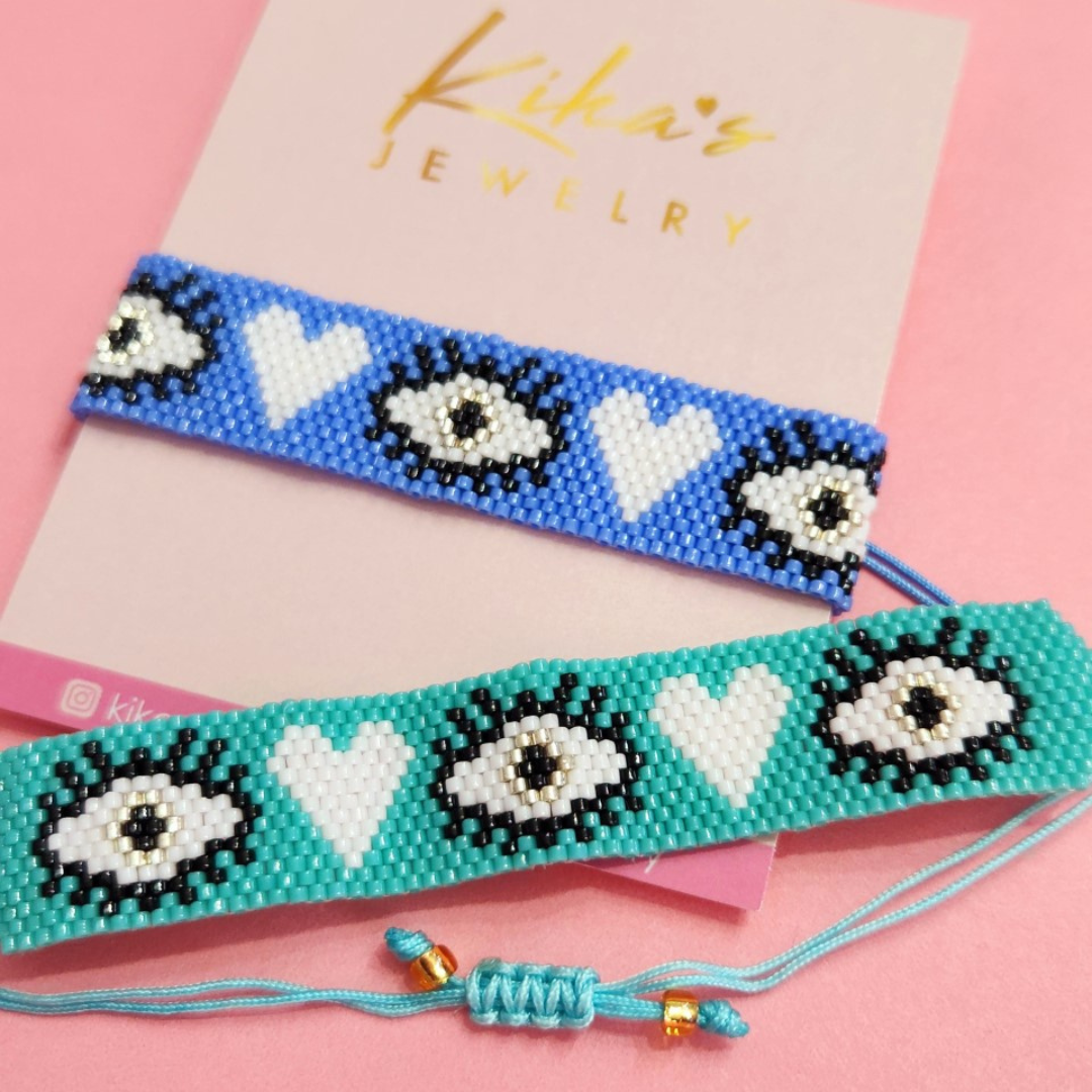 Evil Eye Beaded Los Tres Ojos String Bracelet