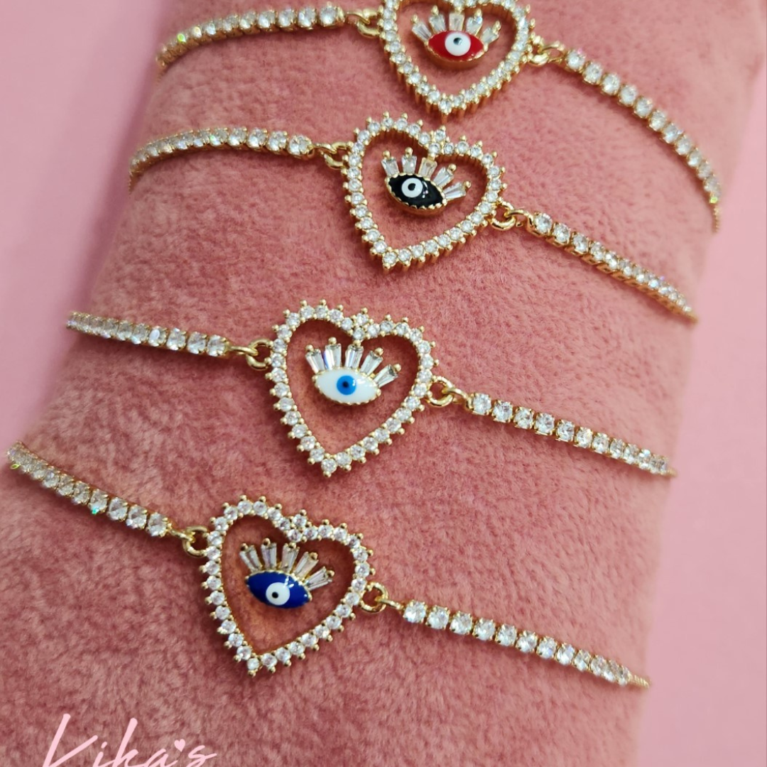Evil Eye Bling Heart Bracelet