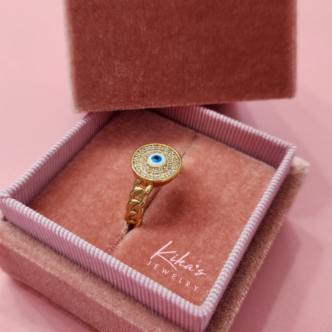 Evil Eye Round Gold Ring