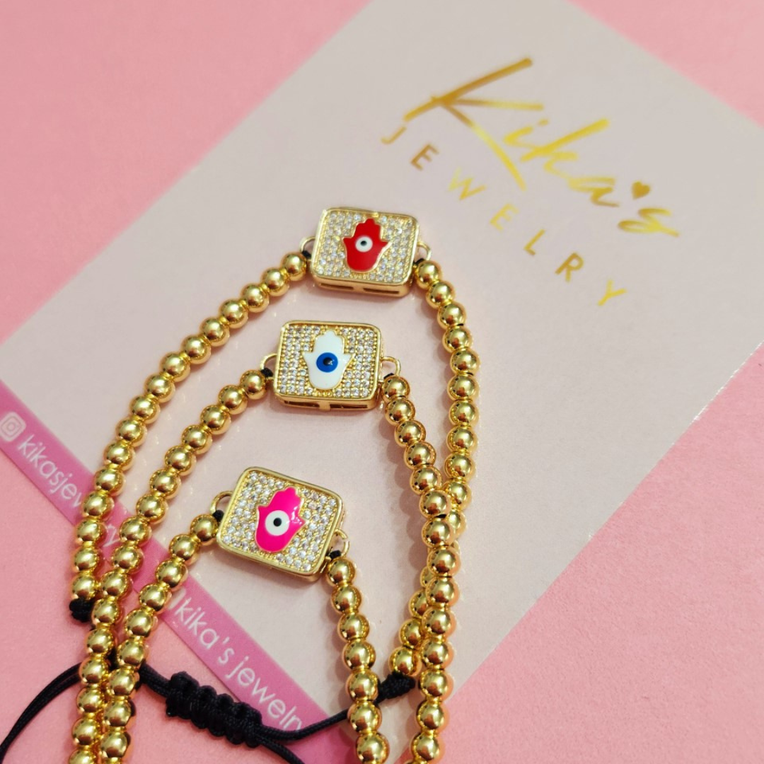 Evil Eye Hamsa Square Bracelet
