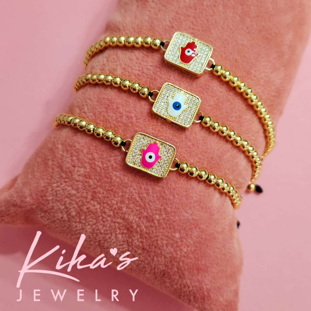 Evil Eye Hamsa Square Bracelet