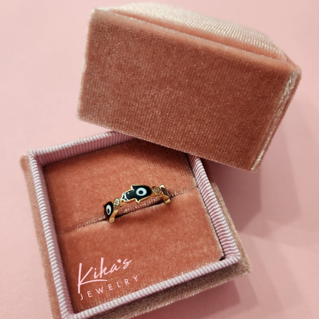 Colored Hamsa Gold Ring