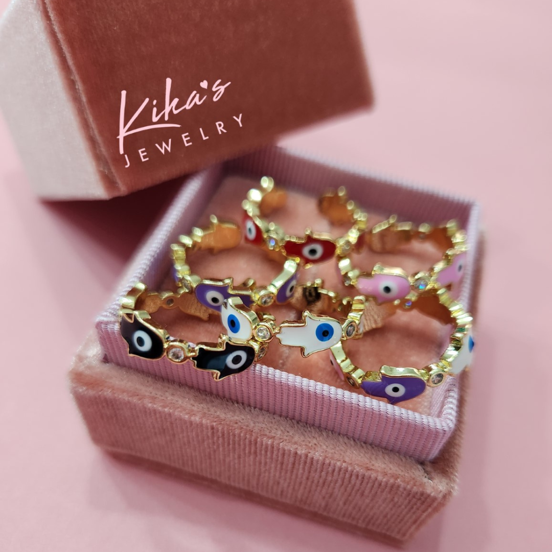 Colored Hamsa Gold Ring