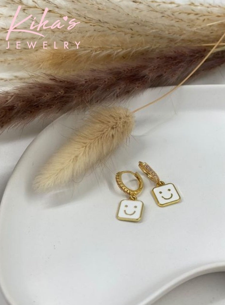 Square Smiley Face Hoop Earrings