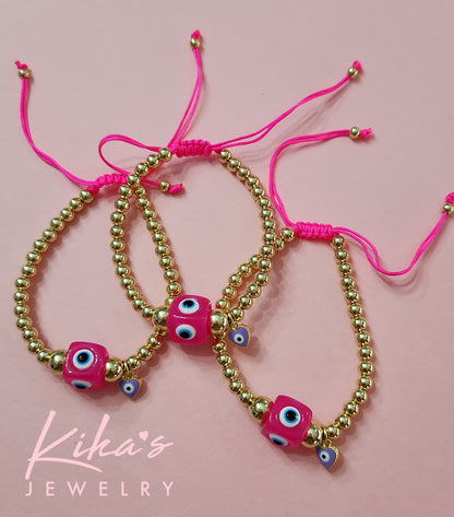 Square Pink Evil Eye Bracelet