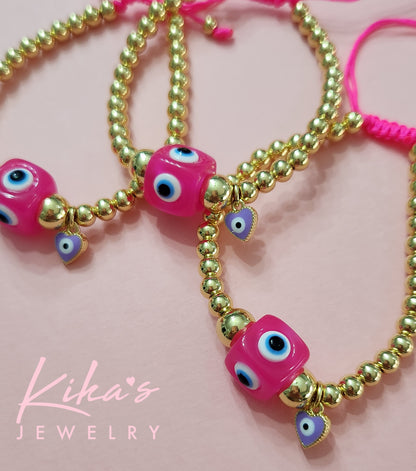 Square Pink Evil Eye Bracelet