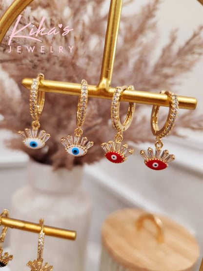 Zirconia Lashes Evil Eye Hoop Earrings