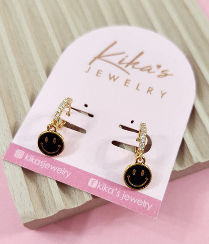 Black Smiley Hoop Earrings