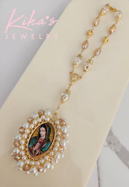 Virgencita Oval Crystal Hanging
