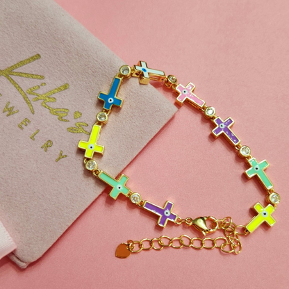 Multi Colored Cross Evil Eye Bracelet