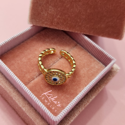 Evil Eye Round Gold Ring
