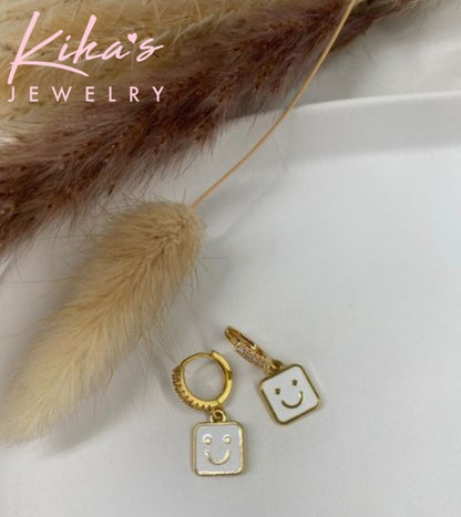 Square Smiley Face Hoop Earrings